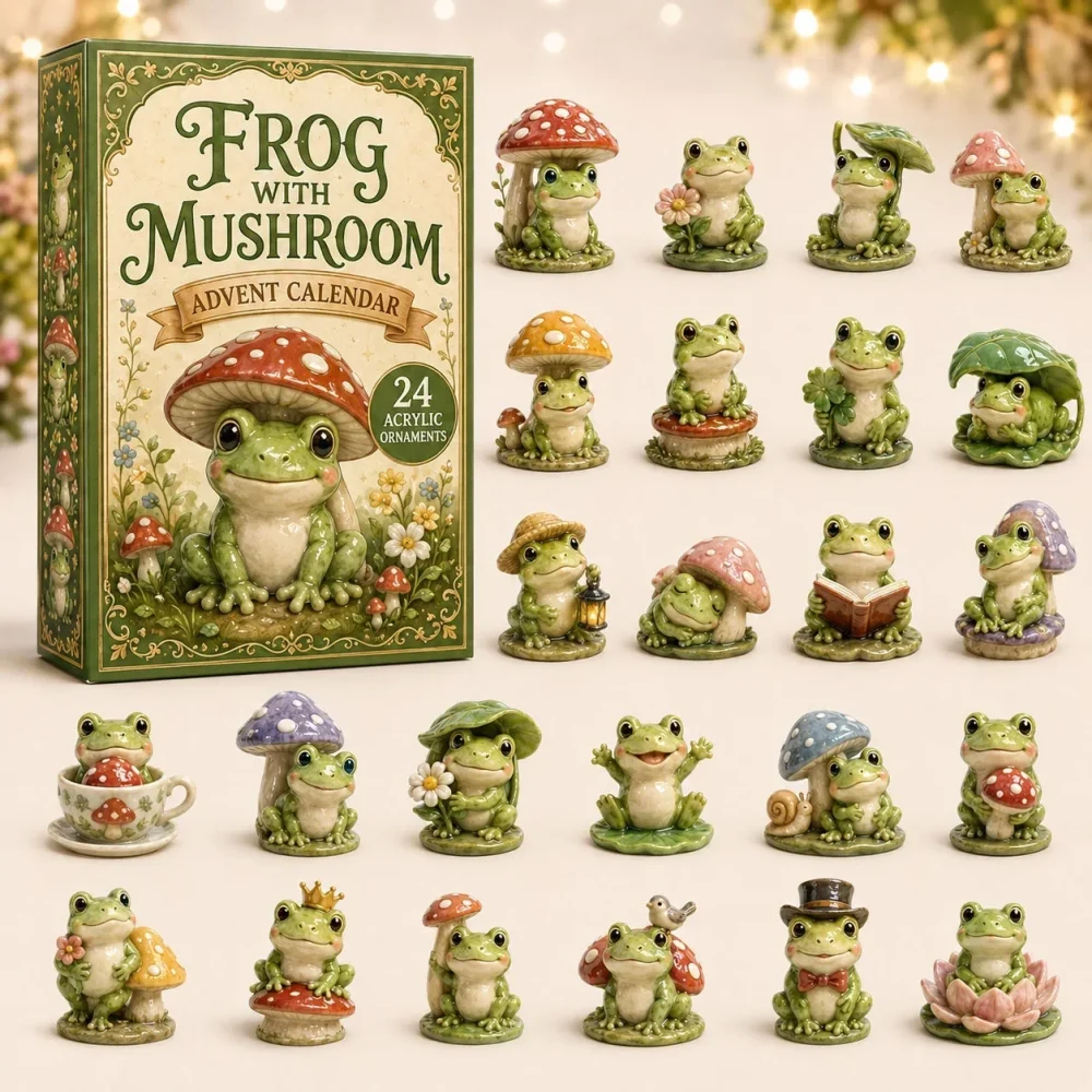 Frog With Mushroom Xmas Advent Calendar Decoration Christmas Advent Ornaments Frog Lover Gift , 3D Acrylic Collectibles