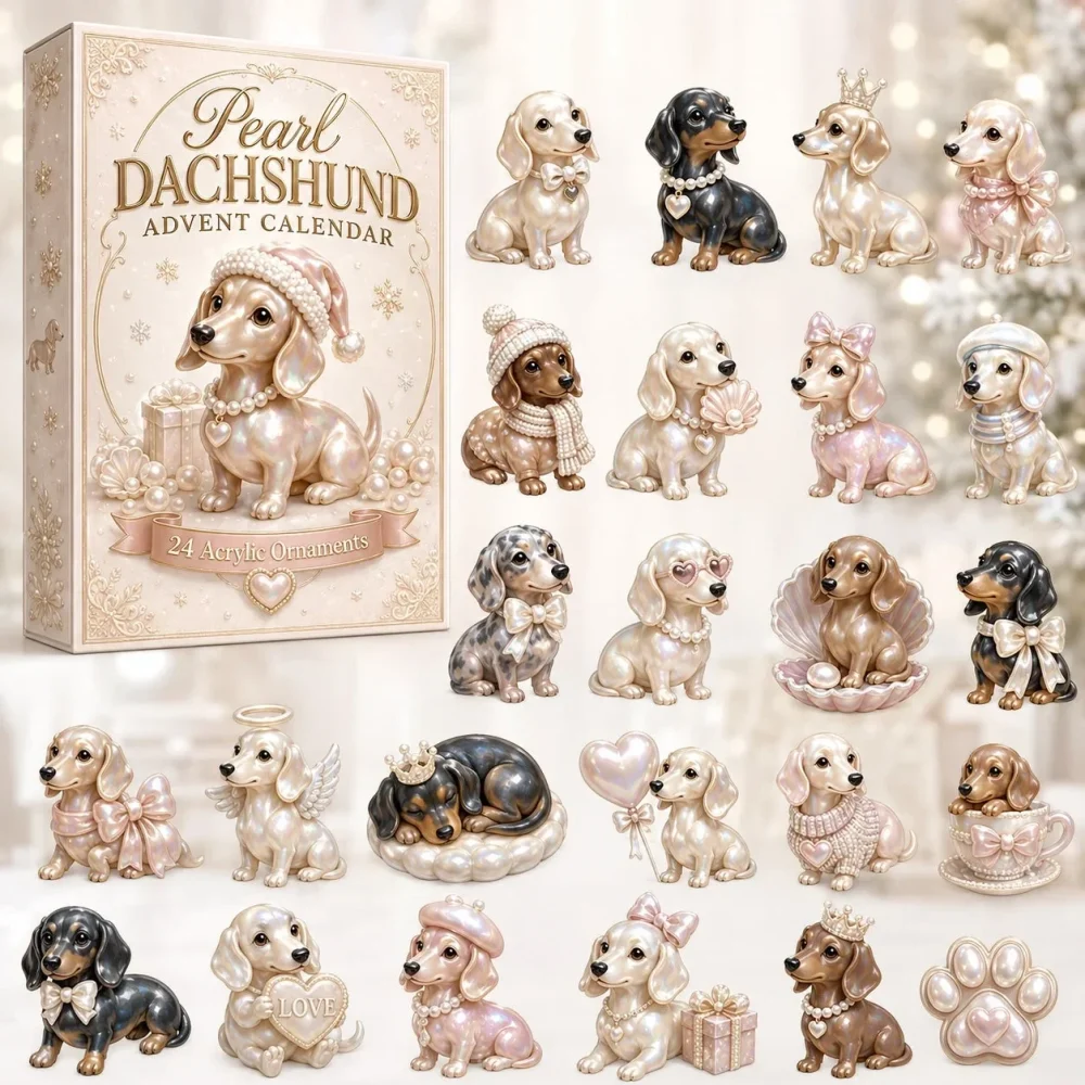 Pearl Dachshund Xmas Advent Calendar For Christmas Countdown Dachshund Lovers Christmas Gifts , 3D Acrylic Collectibles