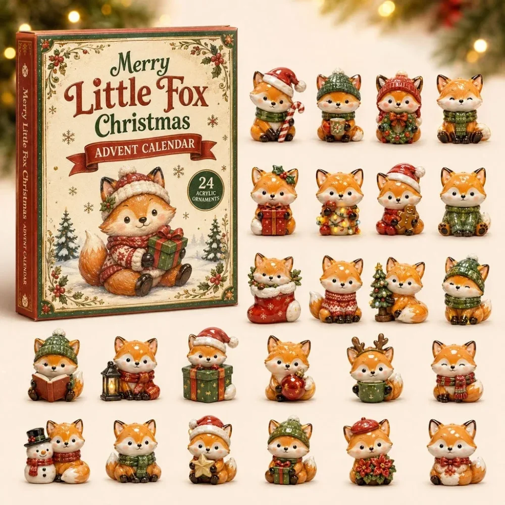 Merry Little Fox Christmas Advent Calendar Cool Advent Ornament Calendar Gifts For Fox Lover , 3D Acrylic Collectibles