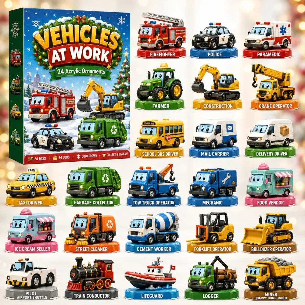 Vehicles At Work Xmas Advent Calendar Cute Home Decor Christmas Gifts For Vehicles Lovers , 3D Acrylic Collectibles