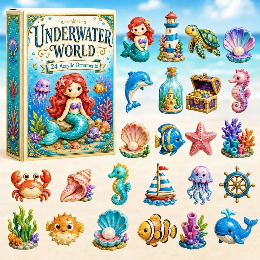 Mermaid Underland World Advent Calendar Unique Advent Ornament Calendar Mermaid Lovers Gifts , 3D Acrylic Collectibles