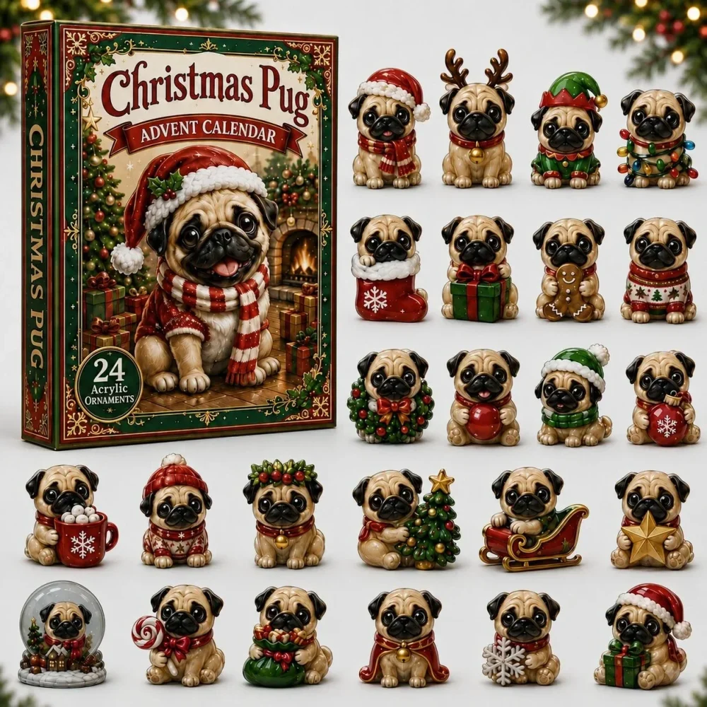 Pugs Christmas Advent Calendar Xmas Calendar Countdown Xmas Gifts For Pugs Lovers , 3D Acrylic Collectibles