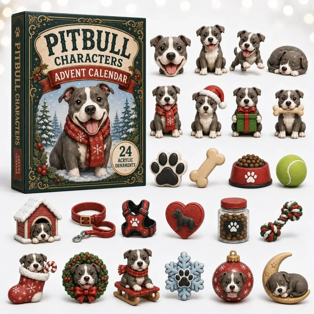 Pitbull Christmas Advent Calendar Cool Advent Ornament Calendar Xmas Presents For Pitbull Lover , 3D Acrylic Collectibles