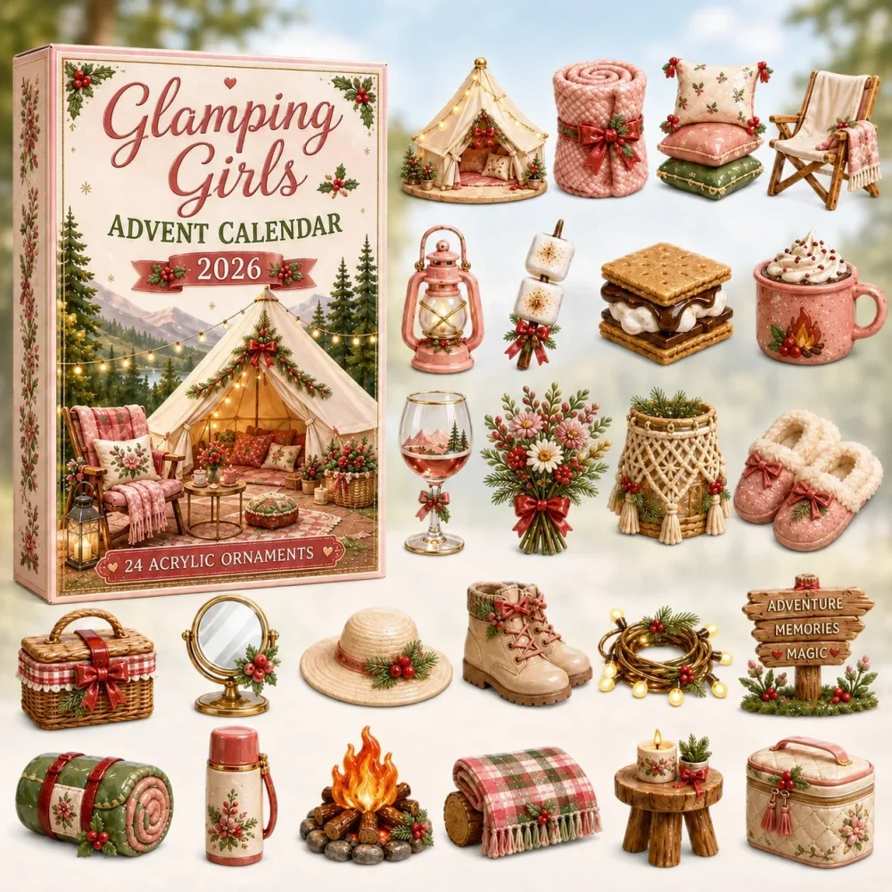 Glamping Girls Advent Calendar Cute Advent Ornaments Presents For Glamping Lovers , 3D Acrylic Collectibles
