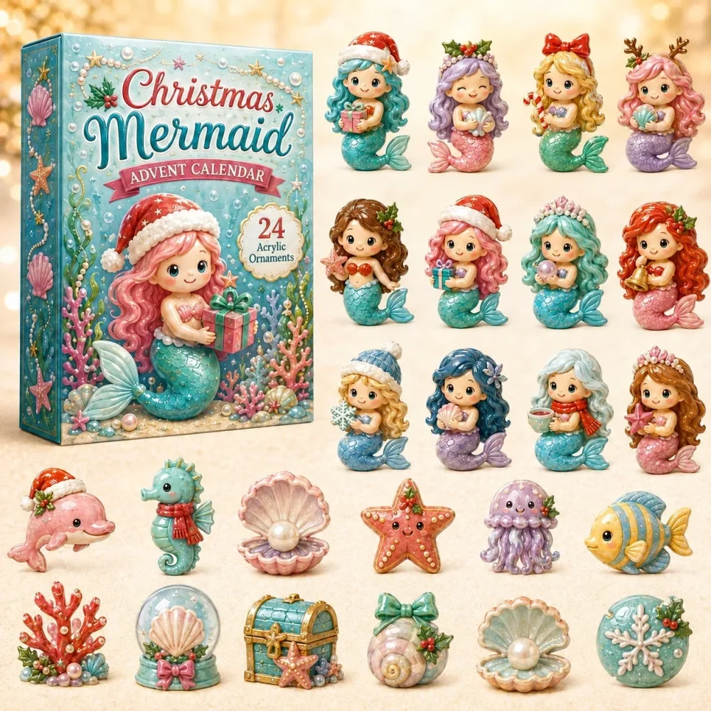 Mermaid Christmas Advent Calendar Xmas Calendar Countdown Xmas Gifts For Mermaid Lovers , 3D Acrylic Collectibles