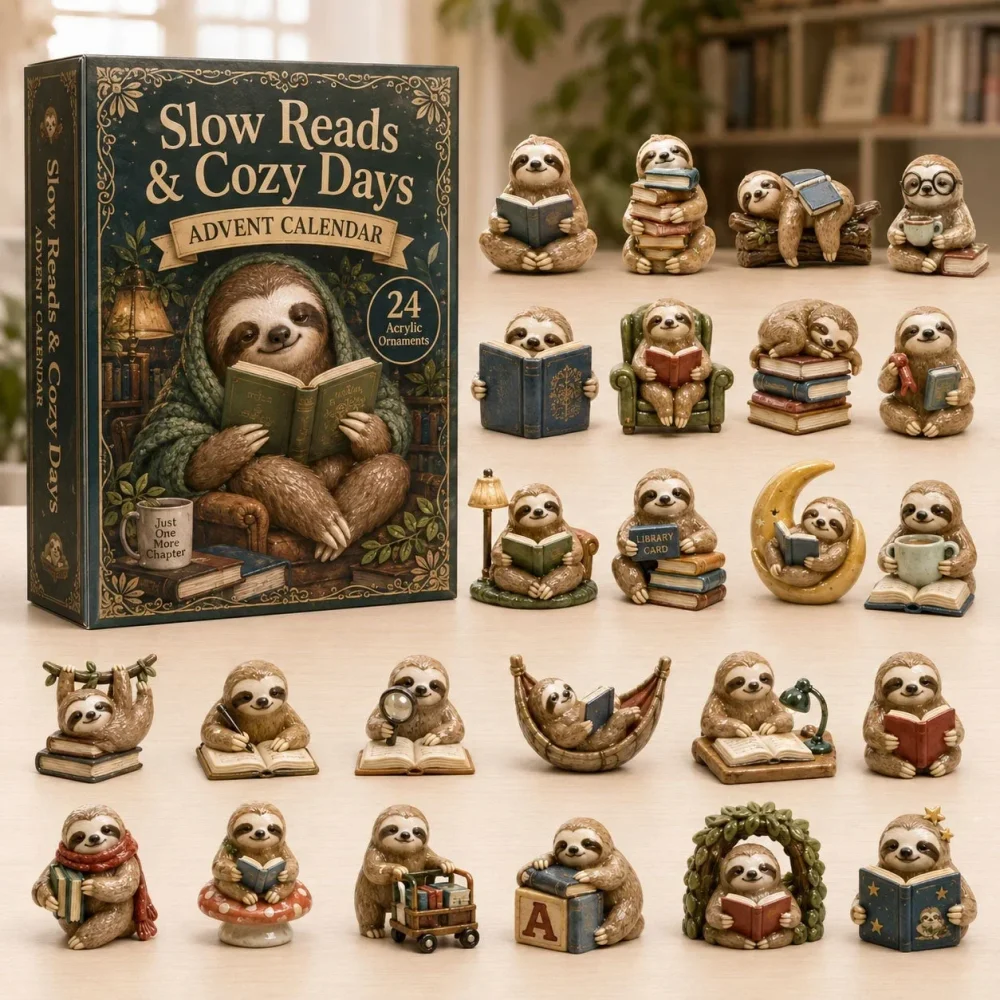 Slow Reads Cozy Sloth Christmas Advent Calendar Xmas Calendar Countdown Sloth Lover Xmas Gifts , 3D Acrylic Collectibles