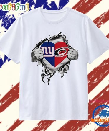New York Giants And Carolina Hurricanes Heart Logo T Shirt