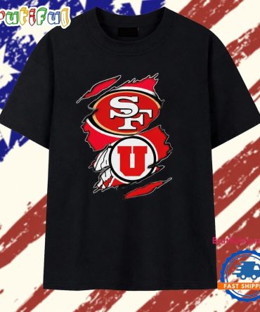 San Francisco 49Ers And Utah Utes Ripped Logo T Shirt