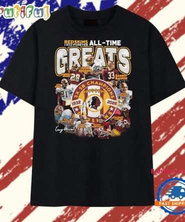 Washington Redskins All Time Greats Players Signature Football T Shirt