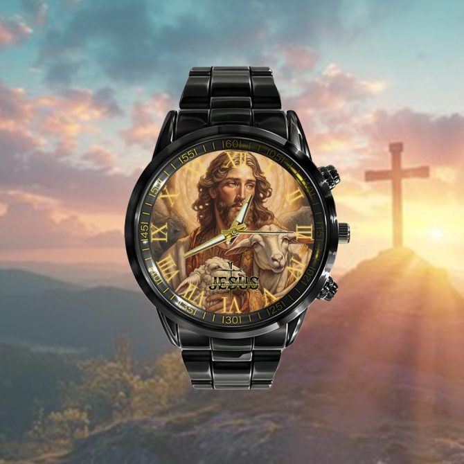 Messiah Watch Jesus Black Stainless Steel Watch, God And The Sheep Watch, Christian ...